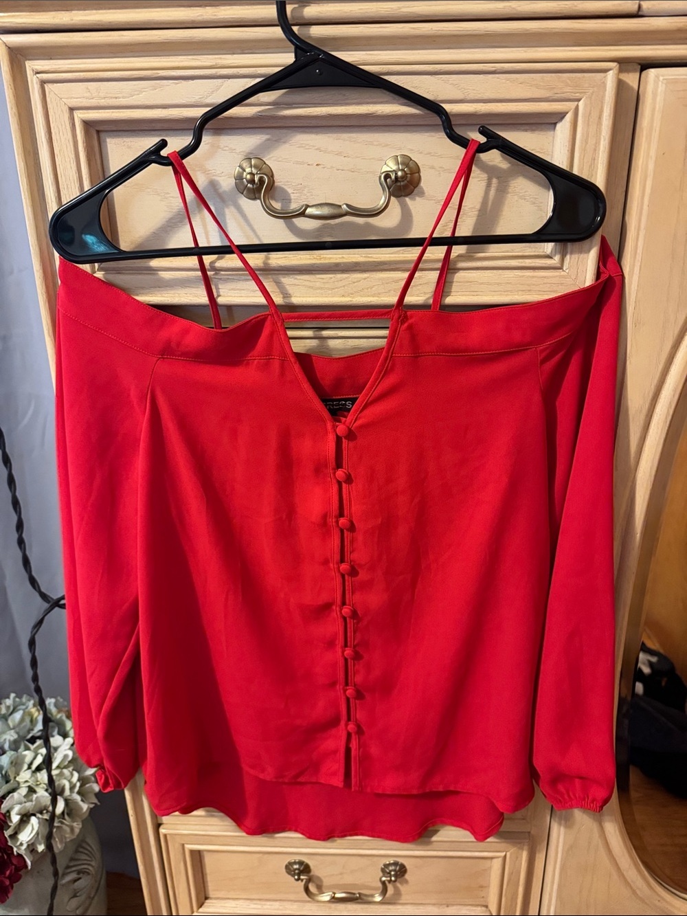 Express Red Off-Shoulder Button-Front Women's Top